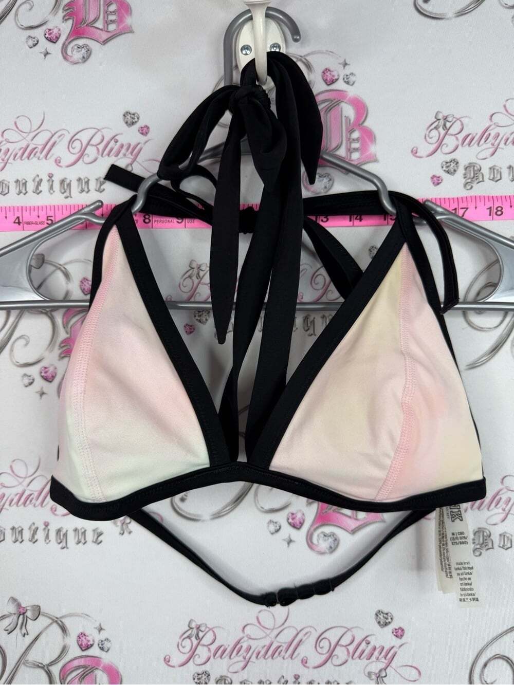 PINK Victoria's Secret bikini top tie dye Black-Trim Pastel Ombre Triangle